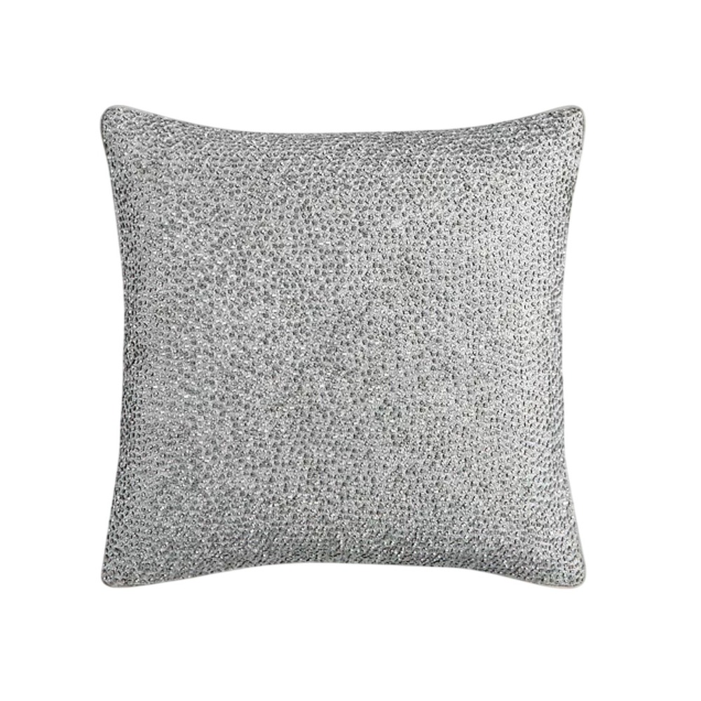Macy's Metallic Beaded‎ Throw Pillow Gray 18x18 Cotton Polyester Blend